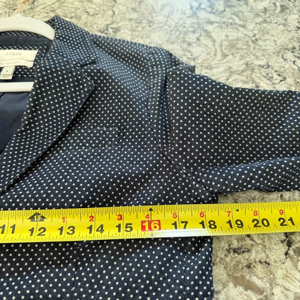 J. Crew Women's Schoolboy Blazer Blue White Polkadot Preppy Academia Cotton SZ 6
